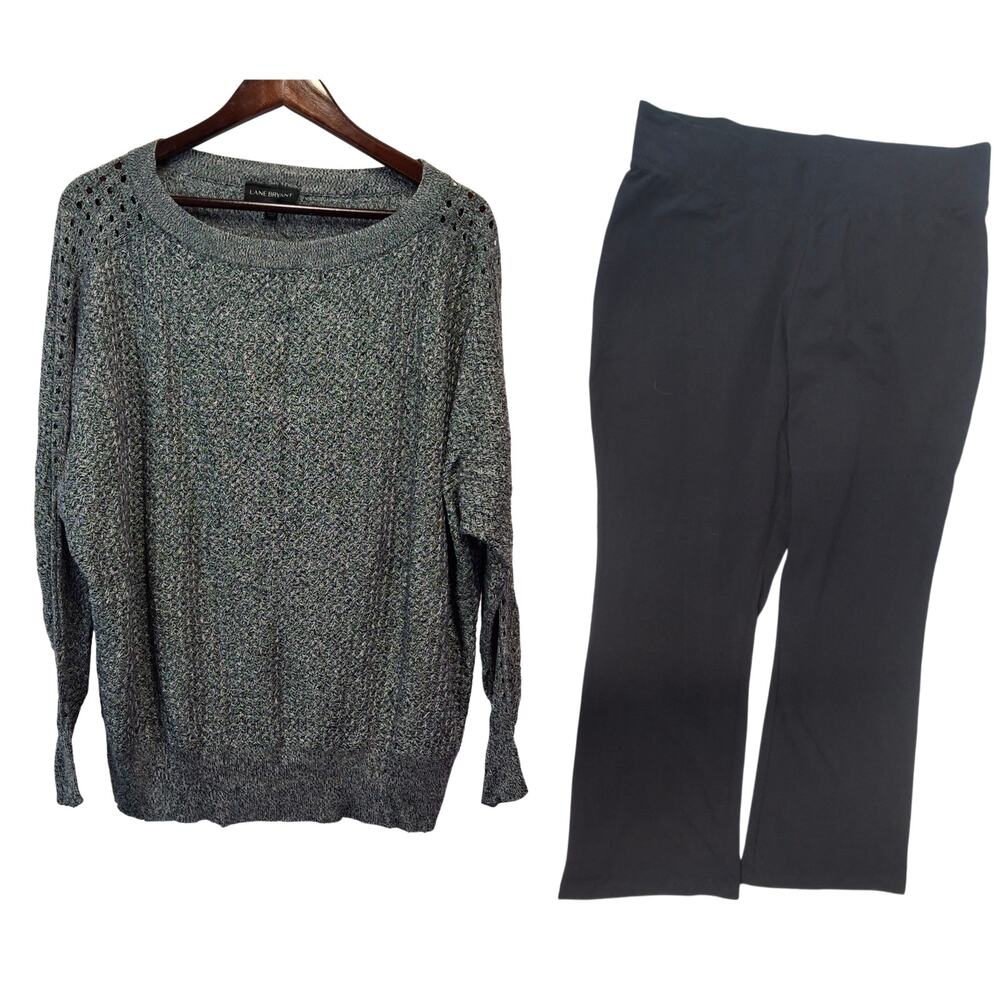 Lane Bryant Textured Knit Sweater 26/28 Open Weave Bootcut Leggings